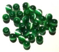 30 6mm Round Green Fiber Optic Cats Eye Beads